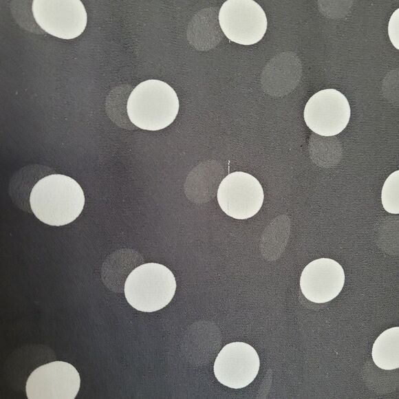 A.U.W. Polka Dot Blouse Black White Strappy Flounce Sleeve Teacher Office Medium - Picture 10 of 11